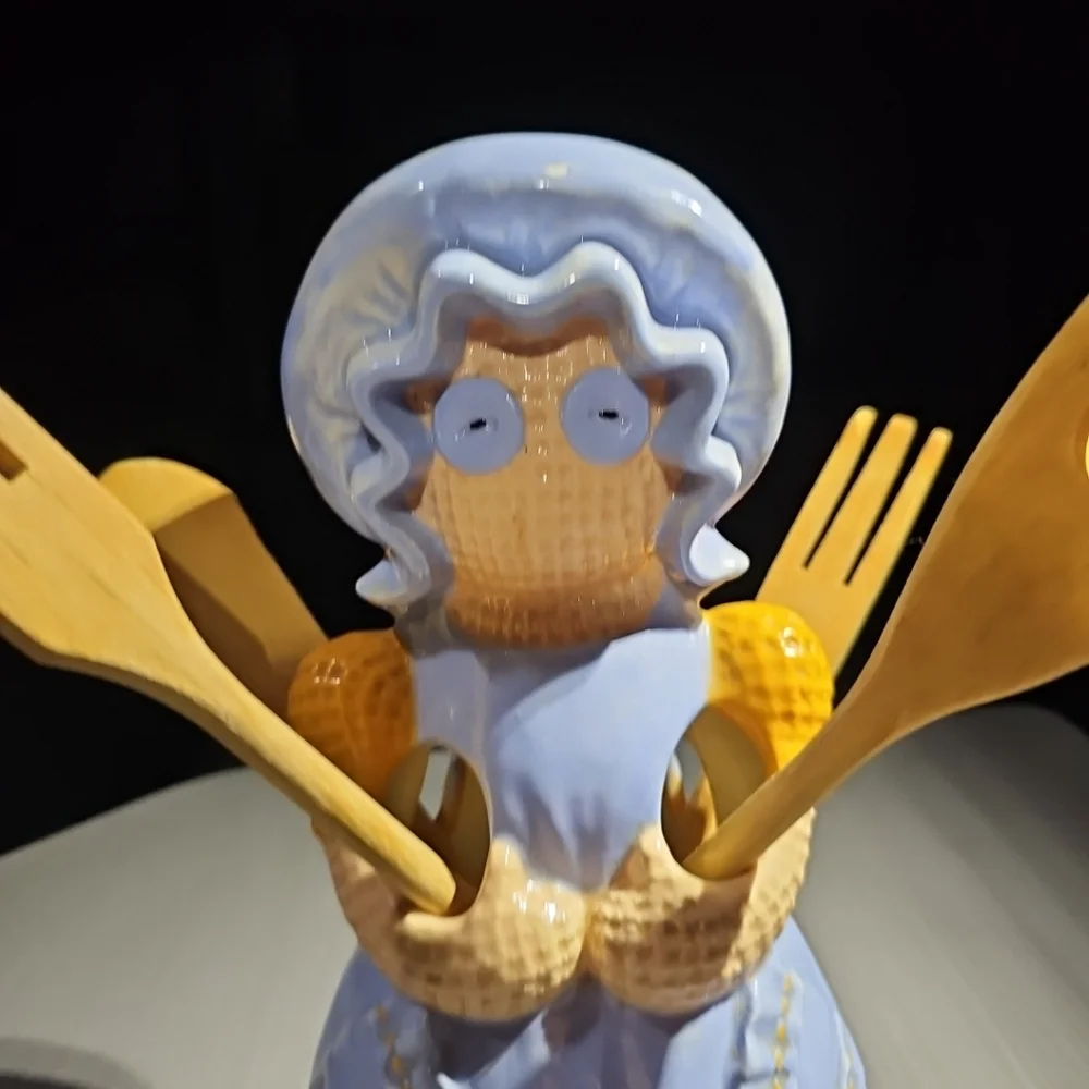 Vintage Sittre Ceramic Burlap Doll Utensil‎ Holder & Wooden Spoon 1979 Decor 11